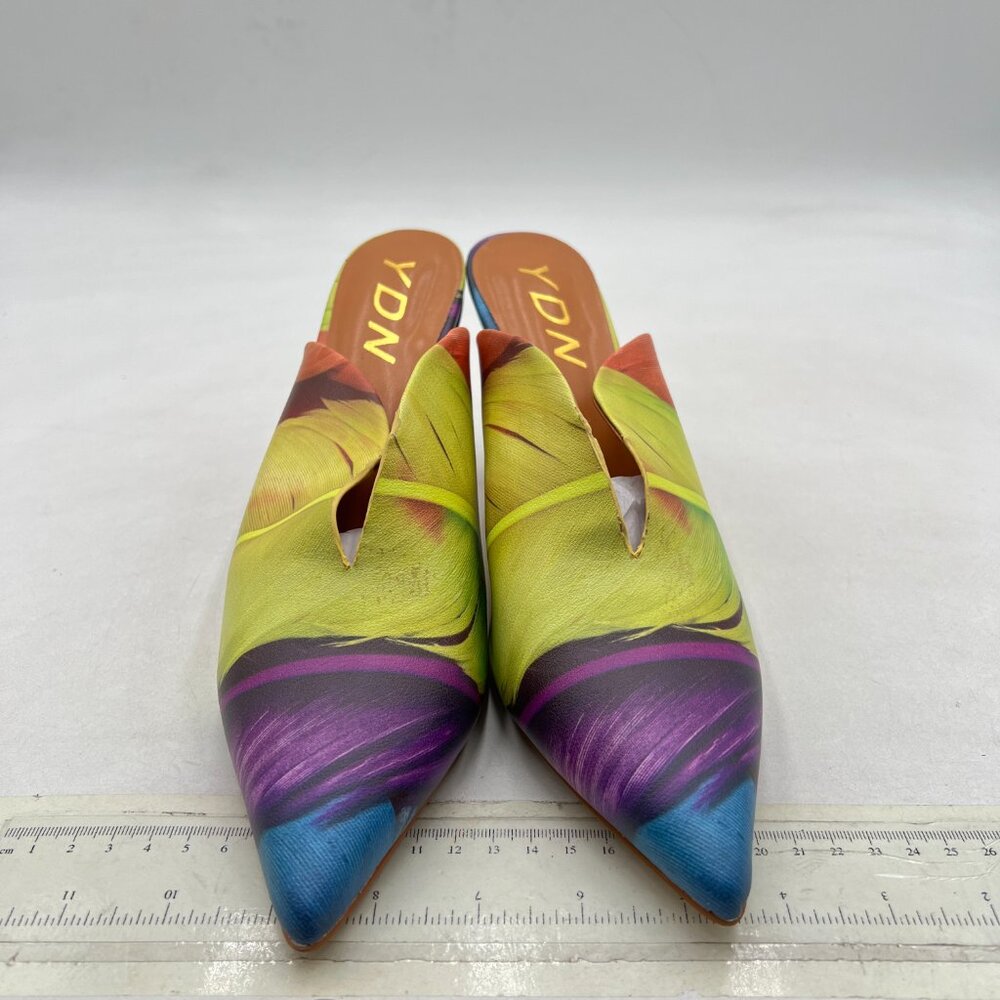 Ydn Colorful-Feather Cone Heel Pointed Toe Mules … - image 3